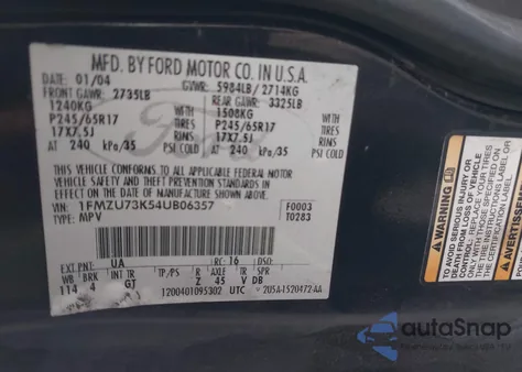 2004 Ford Explorer Nbx/Xlt z USA, uszkodzony, nr VIN 1FMZU73K54UB06357